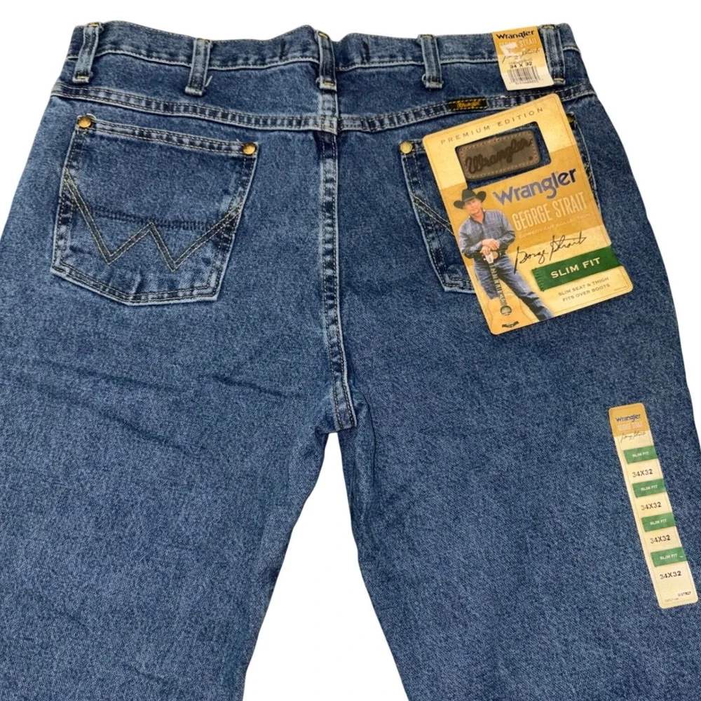 NWT Wrangler George Strait Jeans Mens 34x32 Slim Fit Bootcut Blue Denim Cowboy